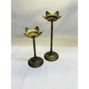 Pair of Vintage Mid-Century Modernist Lotus Brass Tea Lite Holders